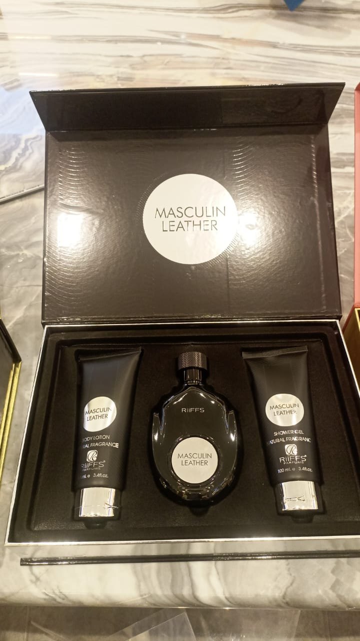 Gift Set-Masculin Leather Eau De Parfum for Men - 100 ml + Shower gel + Body Lotion